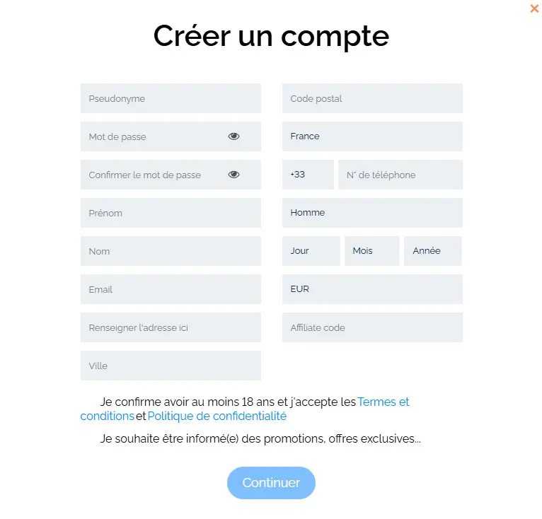 Processus d'inscription AMUNRA CASINO